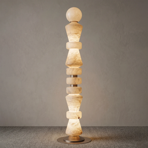 Totem Stacked Alabaster Floor Lamp - Minimalist Sculptural Column Gallery Art | HoaiLamp