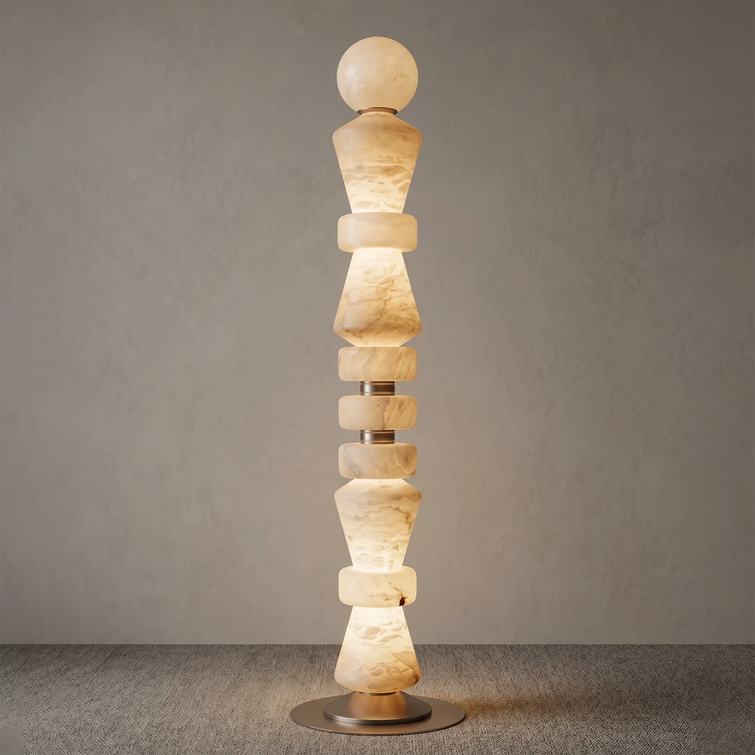 Totem Stacked Alabaster Floor Lamp - Minimalist Sculptural Column Gallery Art | HoaiLamp