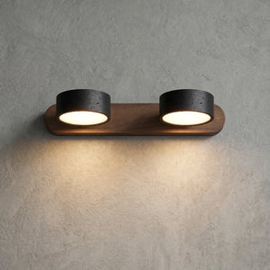 Travertine Duo Wood Wall Light - Black Travertine 2 Light Illuminated Glow | HoaiLamp