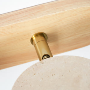 Travertine Duo Wood Wall Light - Solid Wood Plate Center Brass Cap Hardware Detail | HoaiLamp