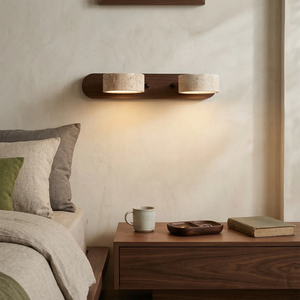 Travertine Duo Wood Wall Light - Dark Walnut 2 Light Vintage Bedroom Sconce Ambience | HoaiLamp