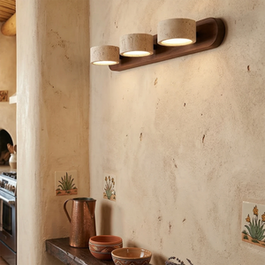 Travertine Duo Wood Wall Light - Dark Walnut 3 Light Aesthetic Walkway Plaster Gallery | HoaiLamp