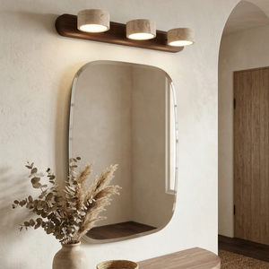 Travertine Duo Wood Wall Light - Dark Walnut 3 Light French Chic Vanity Mirror Entryway | HoaiLamp