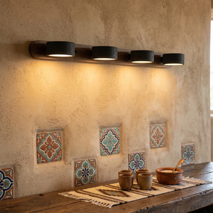 Travertine Duo Wood Wall Light - Dark Walnut Black 5 Light Boho Style Corridor Beam | HoaiLamp