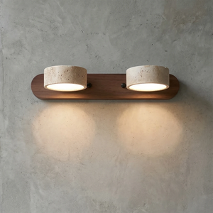 Travertine Duo Wood Wall Light - Dark Walnut Travertine 2 Light Illuminated Glow | HoaiLamp