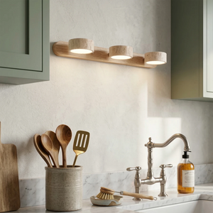 Travertine Duo Wood Wall Light - Light Oak 3 Light Contemporary Kitchen Sink Backsplash | HoaiLamp