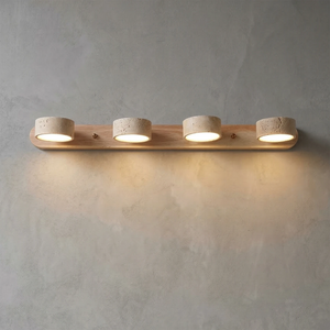 Travertine Duo Wood Wall Light - Light Oak 4 Light Illuminated Minimalist Plaster Background | HoaiLamp