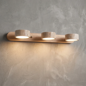 Travertine Duo Wood Wall Light - Light Oak Travertine 2 Light Illuminated Glow | HoaiLamp