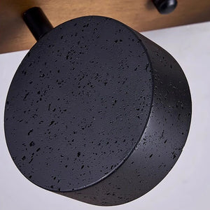Travertine Duo Wood Wall Light - Matte Black Porous Lava Shade Component Macro | HoaiLamp