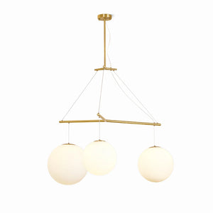 Triple Glass Orb Pendant Lamp-Bar Linear Chandelier - Studio White Background Isolated 3 Light Product View | HoaiLamp