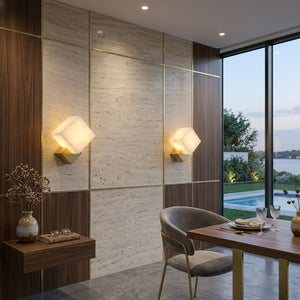 Vein Alabaster Cube Sconce - Elegant Formal Dining Area | HoaiLamp