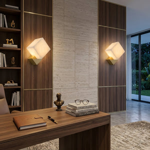 Vein Alabaster Cube Sconce - Executive Study Desk Pair | HoaiLamp