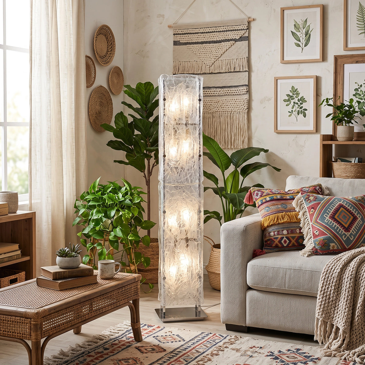 Vetrina Textured Ice Glass Column Floor Lamp