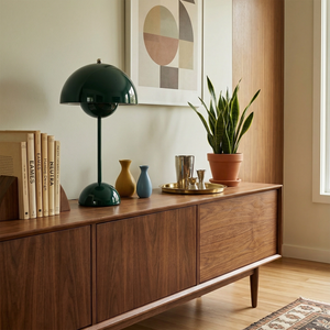 vp3 Table Lamp - Retro Forest Green Mid-Century Wooden Credenza Shelf | HoaiLamp