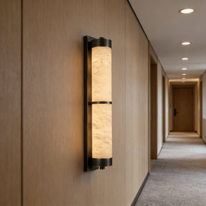 VUUE Cylindra Alabaster Brass Wall Light - Luxury Wood Paneled Hallway Corridor Passage | HoaiLamp