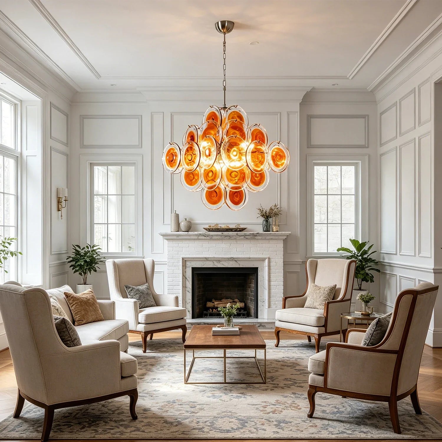 Warm Amber Aesthetics: How to Elevate Modern Spaces with the Murano Orange Disk Glass Chandelier