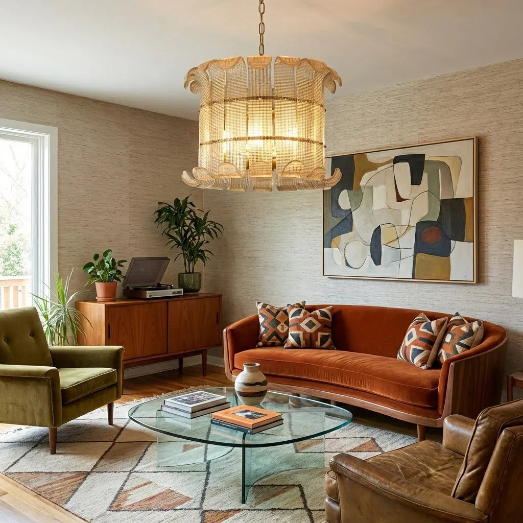 Curved Glass Slat Drum Chandelier