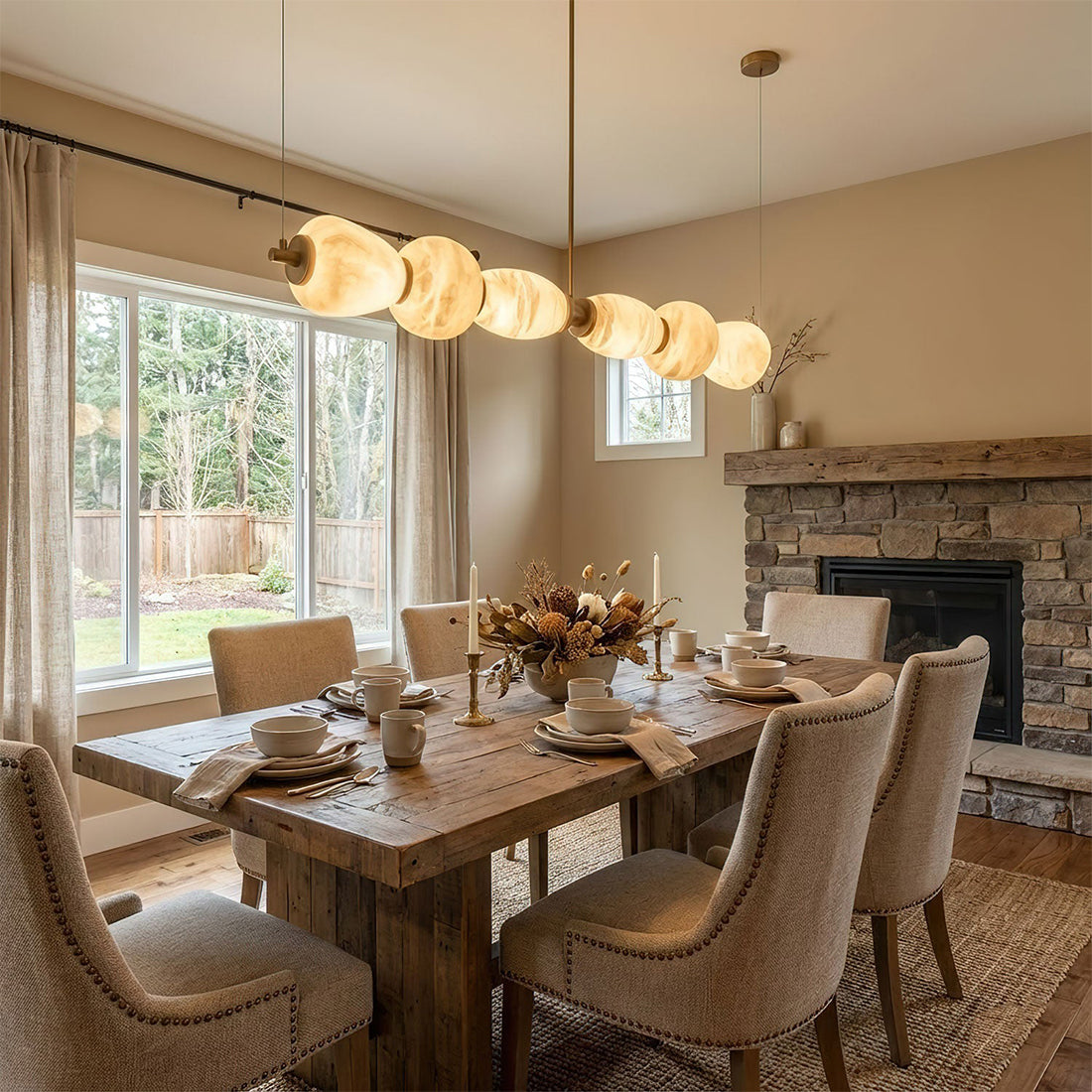 Organic Alabaster Stone Linear Chandelier