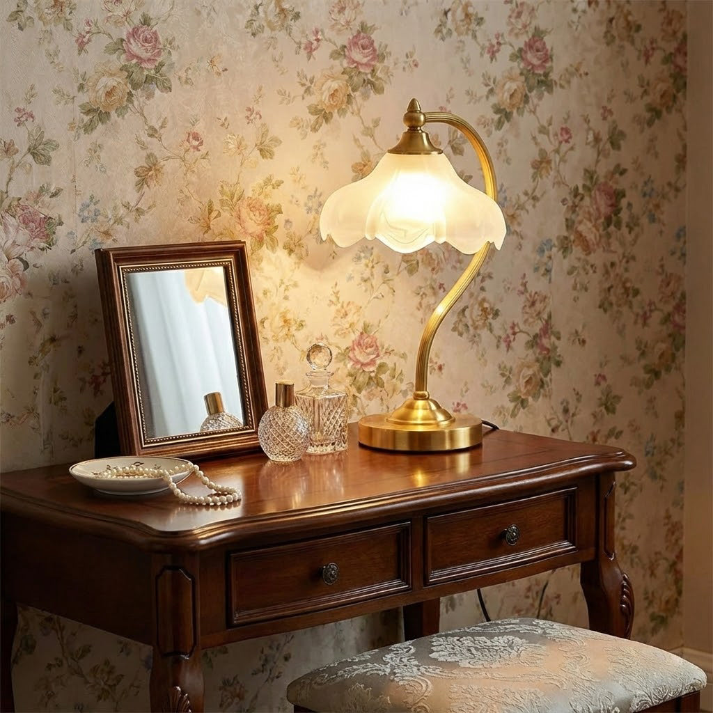 Petal Glow Brass & Glass Table Lamp