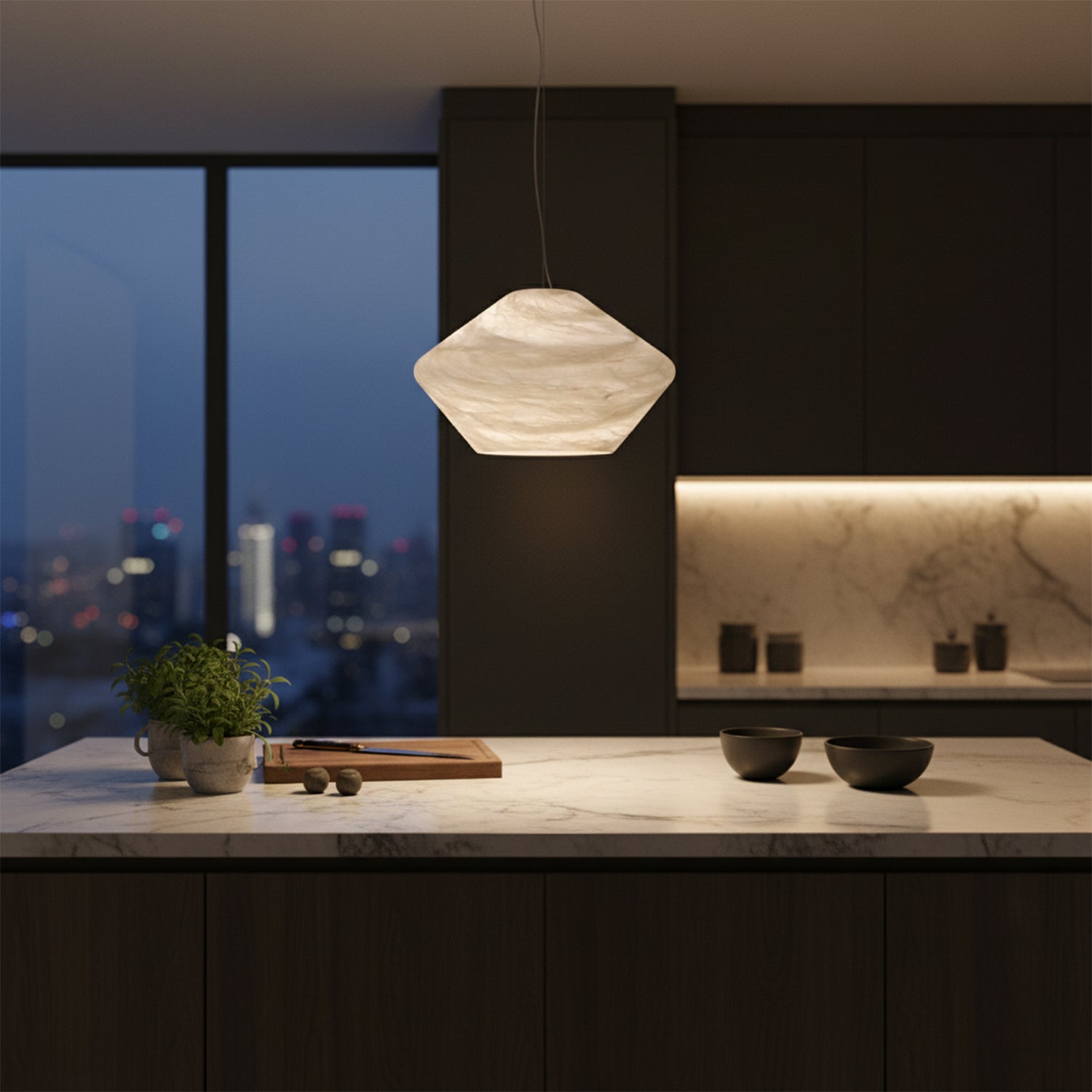 Sculptural Alabaster Gemstone Pendant Light