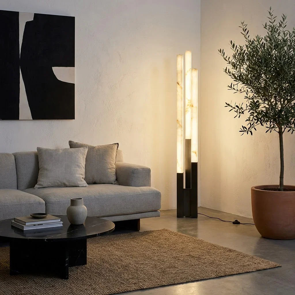Staggered Natural Alabaster Pillar Floor Lamp