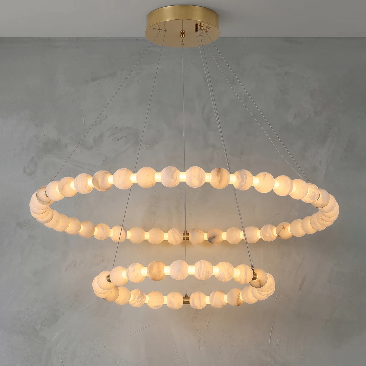 Aura Alabaster Orb Chandelier - Gray Wall Studio 2 Tier Layered Concentric Circles | HoaiLamp
