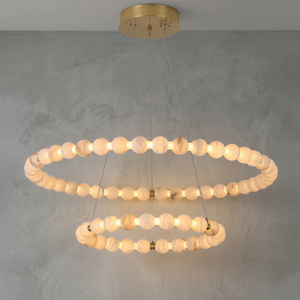Aura Alabaster Orb Chandelier - Gray Wall Studio 2 Tier Layered Concentric Circles | HoaiLamp