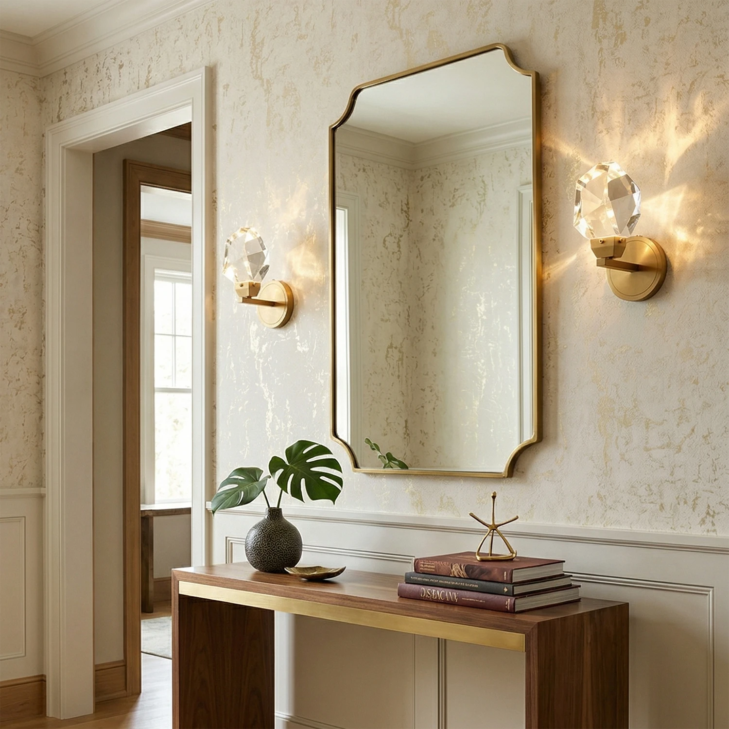 Faceted Crystal Masonry Wall Sconce - Elegant Foyer Statement | HoaiLamp