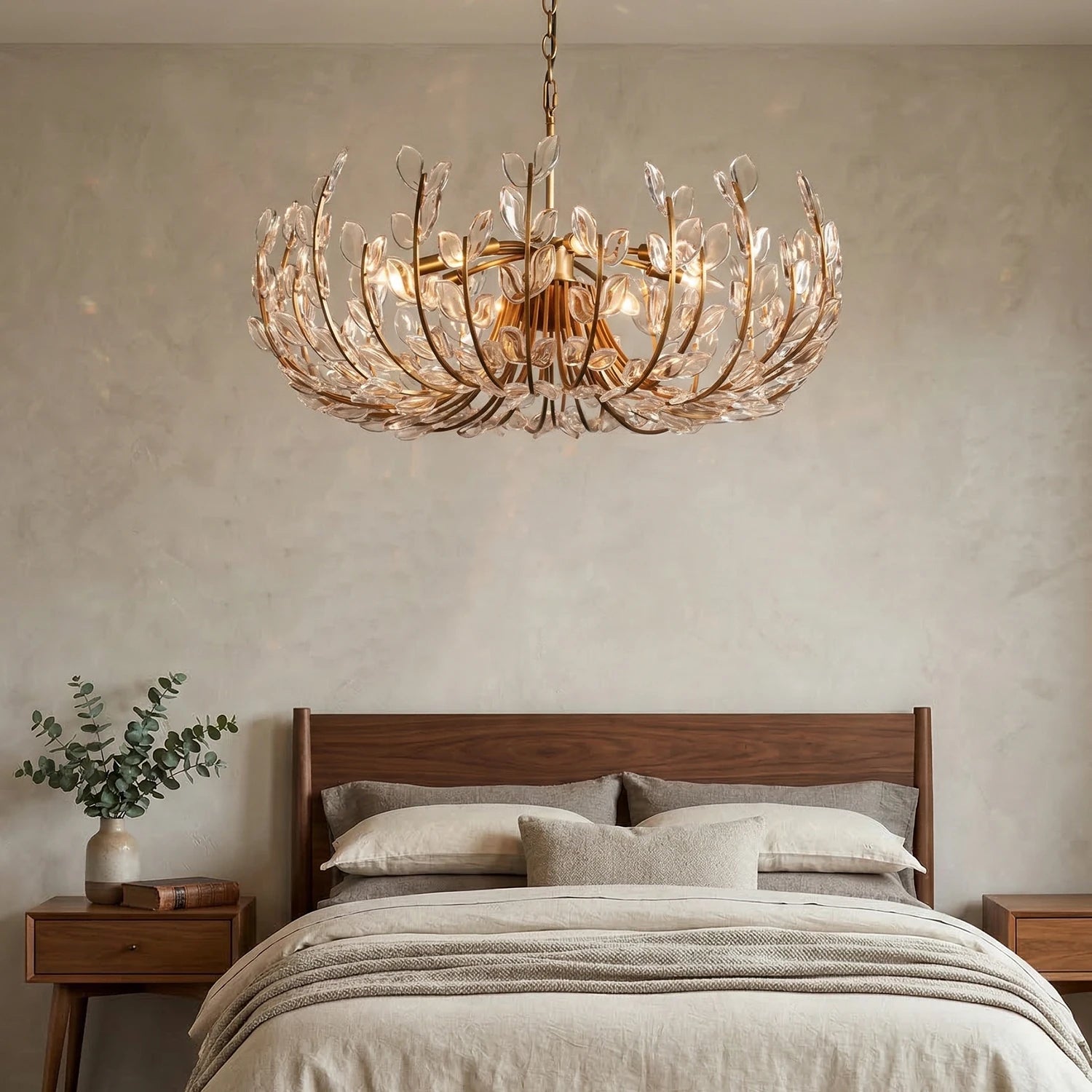 Adela Artisan Hand-Blown Glass Chandelier - Minimalist Master Bedroom Dark Wood Bed Frame | HoaiLamp