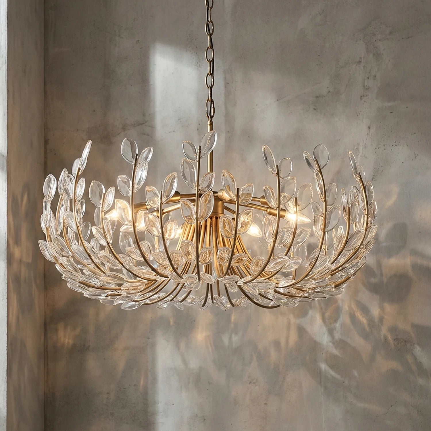 Adela Artisan Hand-Blown Glass Chandelier - Studio Textured Grey Wall Warm Shadow Play | HoaiLamp