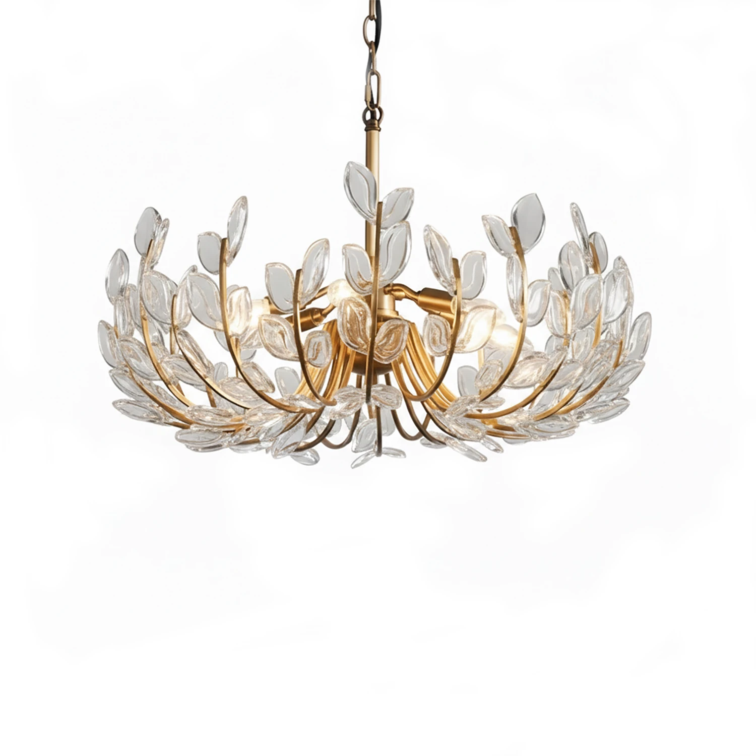 Adela Artisan Hand-Blown Glass Chandelier - Studio White Background Product Shot Illuminated | HoaiLamp