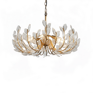 Adela Artisan Hand-Blown Glass Chandelier - Studio White Background Product Shot Illuminated | HoaiLamp