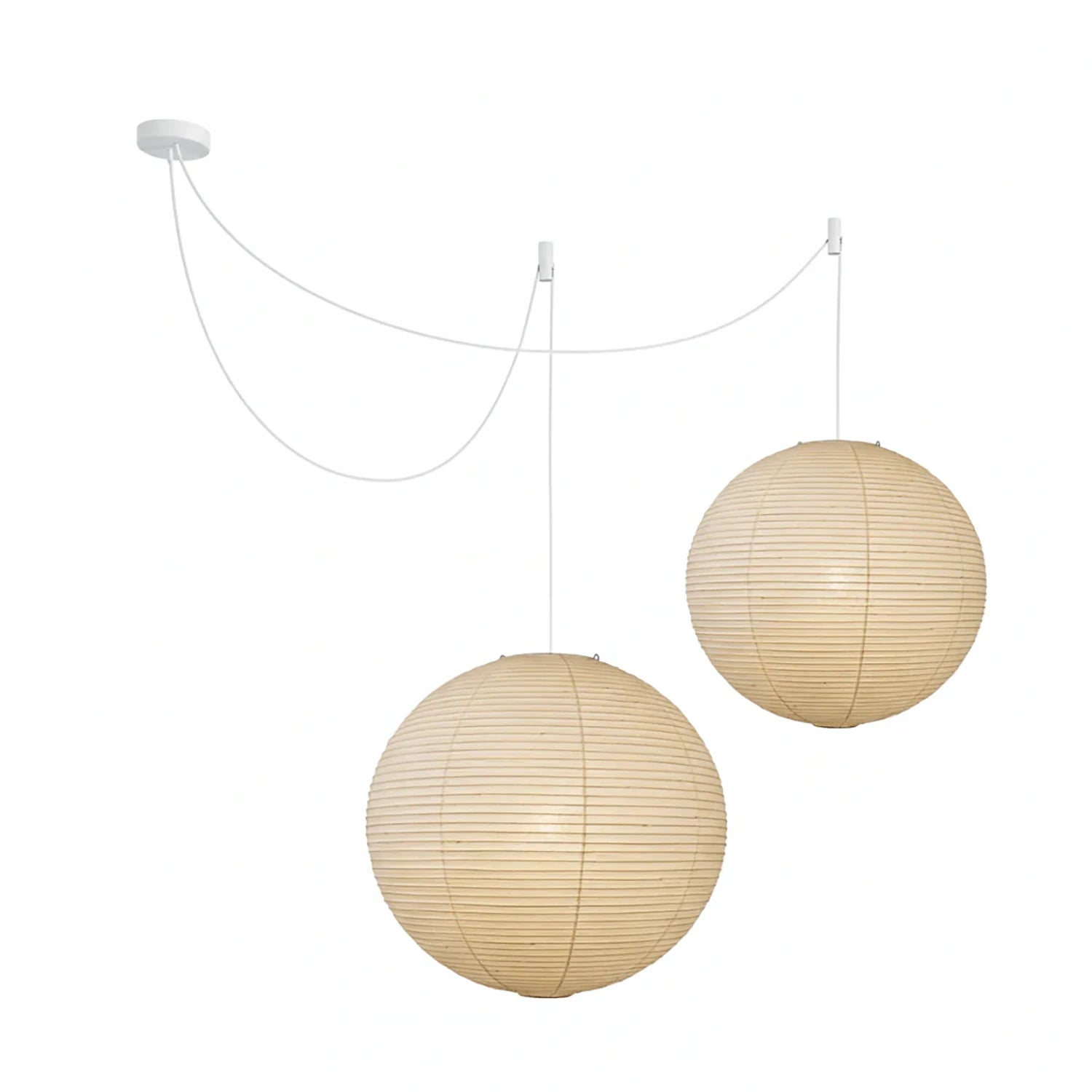 Akari Spherical A Series Pendant Light - 2-Light Configuration (White Hardware)