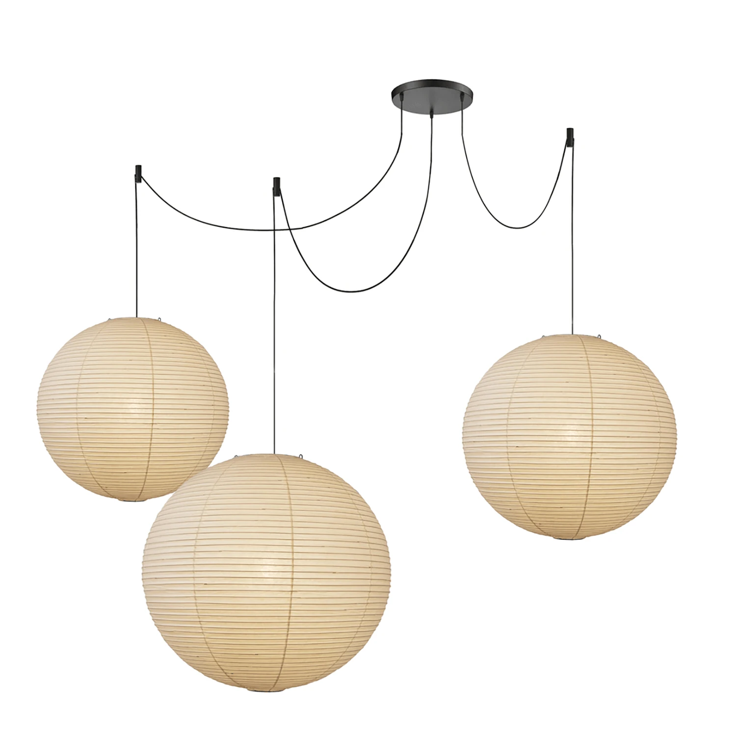 Akari Spherical A Series Pendant Light - 3-Light Configuration (Black Hardware)