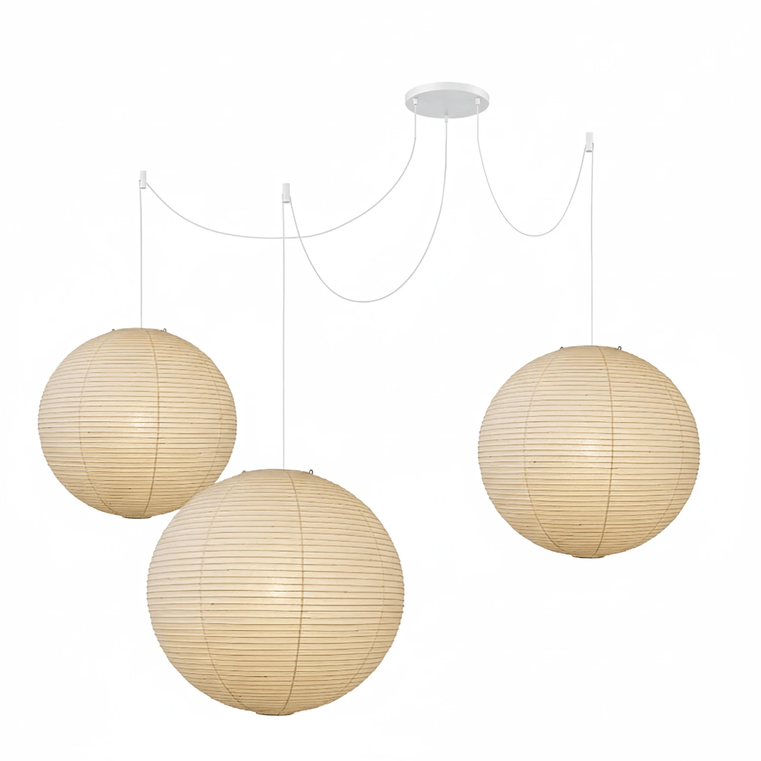 Akari Spherical A Series Pendant Light - 3-Light Configuration (White Hardware)