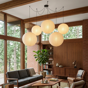 Akari Spherical A Series Pendant Light - Living Room Five-Light Cluster