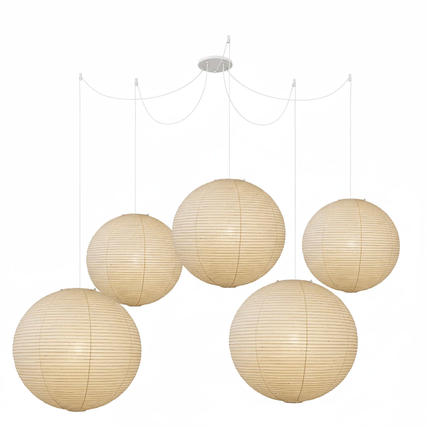 Akari Spherical A Series Pendant Light - 5-Light Configuration (White Hardware)