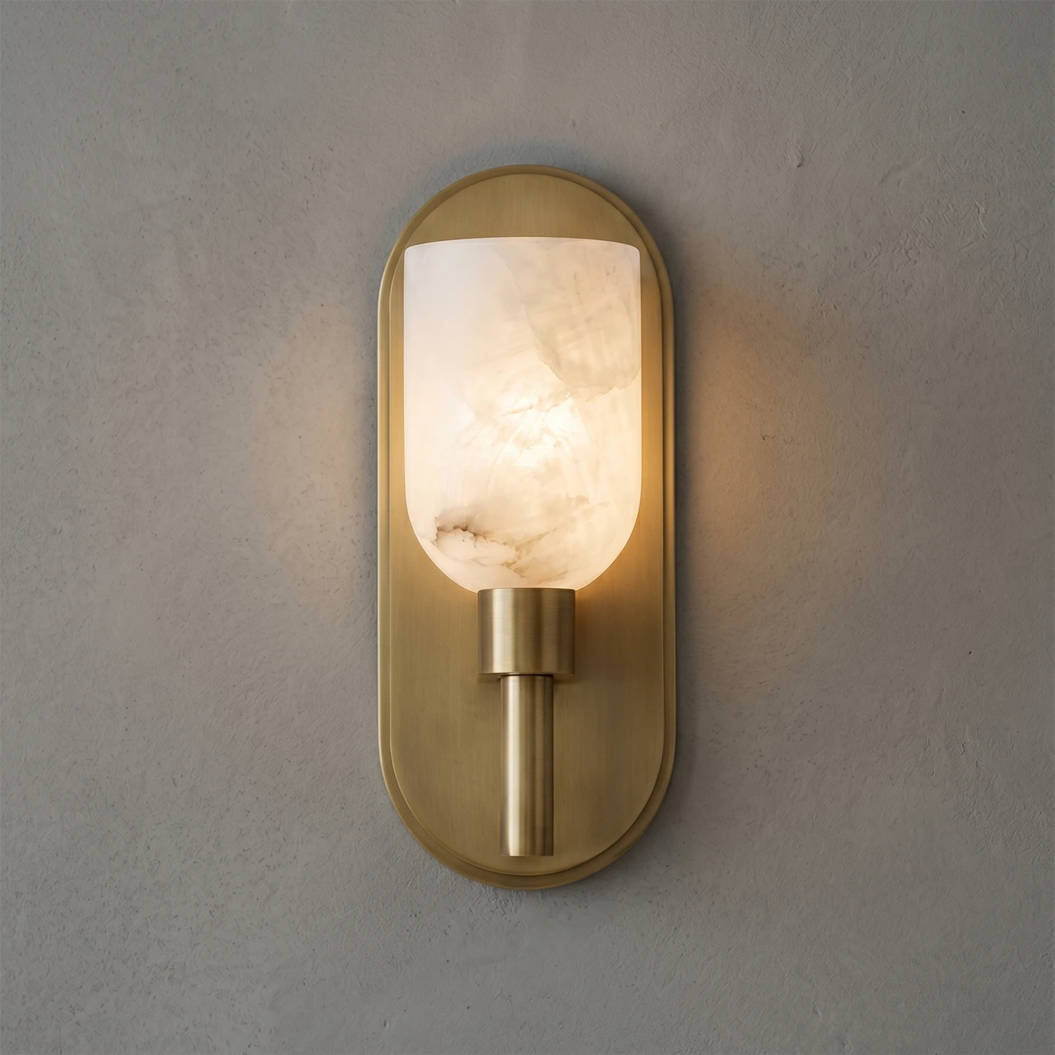 Alabaster Aurinde Wall Lamp - Single Cup Brushed Brass Finish | HoaiLamp