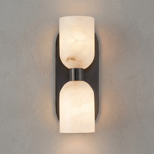 Alabaster Aurinde Wall Lamp - Dual Stone Matte Black Vertical Sconce | HoaiLamp