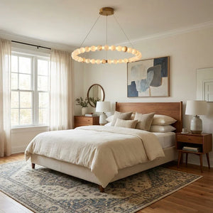 Alabaster Beaded Ring Chandelier - Cozy Master Bedroom Wooden Bed Frame Single Ring | HoaiLamp