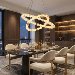 Alabaster Beaded Ring Chandelier - Luxury Modern Dining Room Long Table Crossed Rings | HoaiLamp
