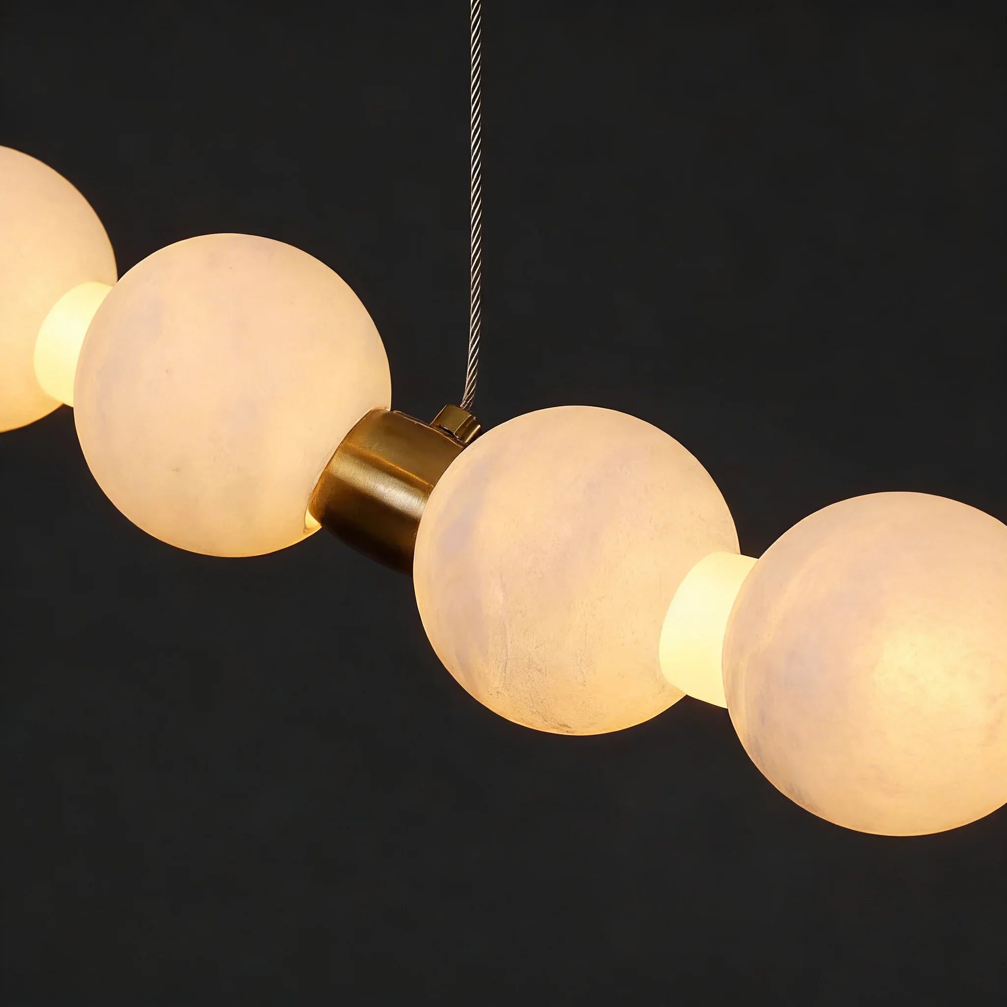 Alabaster Beaded Ring Chandelier - Close Up Gold Brass Hardware Spacer Cable Joint | HoaiLamp