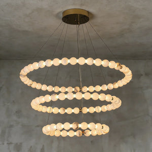 Alabaster Beaded Ring Chandelier - Studio Grey Background Three Tier Stacked Concentric Rings | HoaiLamp