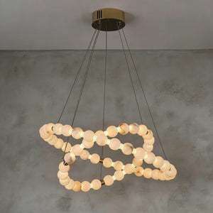 Alabaster Beaded Ring Chandelier - Studio Grey Background Two Tier Deeply Crossed Angled Rings | HoaiLamp