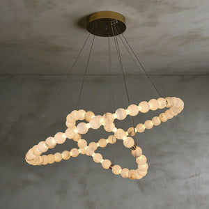 Alabaster Beaded Ring Chandelier - Studio Grey Background Two Tier Intersecting Crossed Rings | HoaiLamp