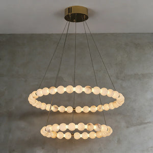 Alabaster Beaded Ring Chandelier - Studio Grey Background Two Tier Stacked Vertical Rings | HoaiLamp