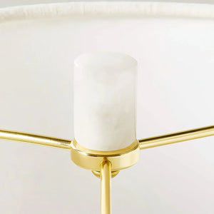 Alabaster Column Drum Table Lamp - Macro Top Alabaster Finial Brass Shade Hardware | HoaiLamp