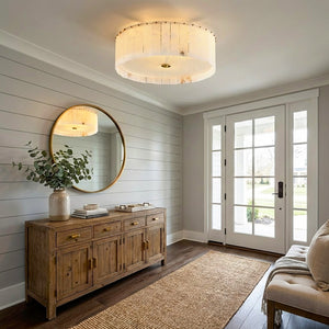 Alabaster Disc Flush Mount Ceiling Light - Elegant Entryway Foyer Wooden Console Table Round Mirror | HoaiLamp
