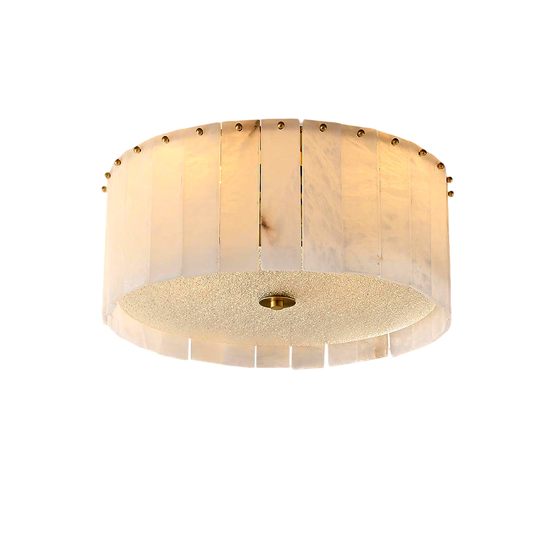 Alabaster Disc Flush Mount Ceiling Light - Studio Isolated Pure White Background Lighted Profile | HoaiLamp