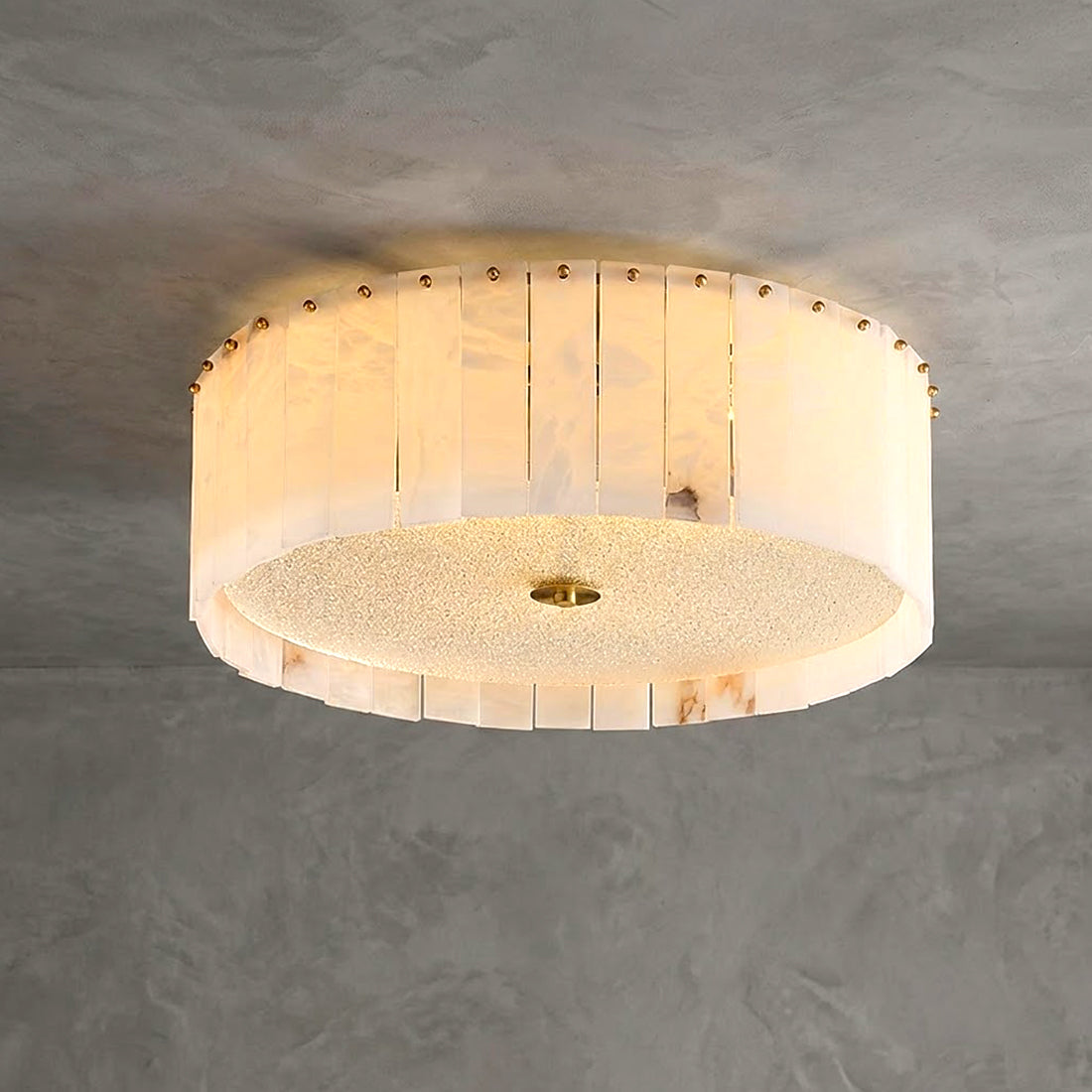 Alabaster Disc Flush Mount Ceiling Light - Studio Concrete Ceiling Mount Warm Ambient Glow | HoaiLamp